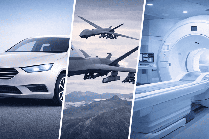 graphical illustration of medical, automotive and defense industry